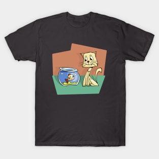 Cat and Goldfish Friends T-Shirt